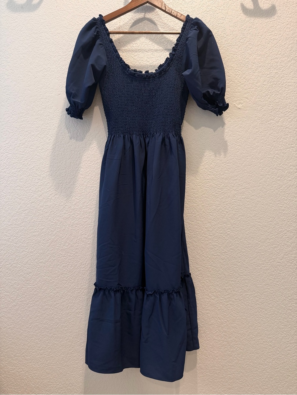 Hill House Navy Smocked Puff-Sleeve Maxi Dress